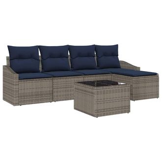 vidaXL Juego De Sof&aacute; Con Coj&iacute;n 6 Pcs Gris Y Marino Rat&aacute;n Sint&eacute;tico Vidaxl