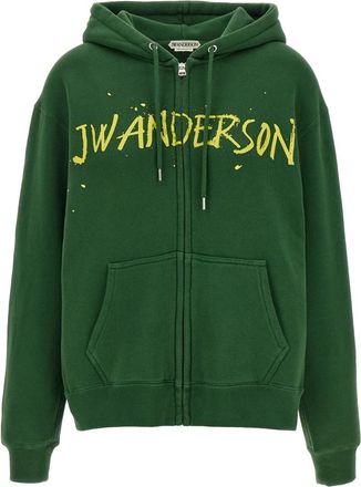 J.W.Anderson Zip Front Print Hoodie - Dames - Vesten met rits - Groen - XS - Katoen - Hoodies & sweatvesten