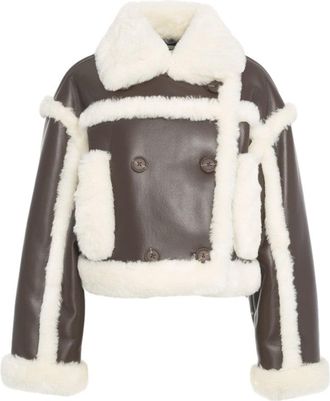 Stand Studio Cropped Bomber Jacket With Shearling Trim