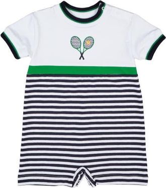 Florence Eiseman Stripe Knit Shortall with Tennis Rackets in Navy/white at Nordstrom, Size 24M