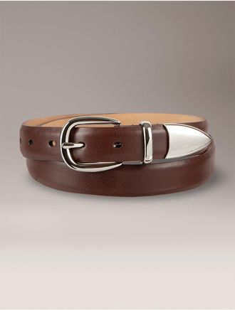 Calvin Klein Womens Polished Metal Tipped Belt - Brown - XS