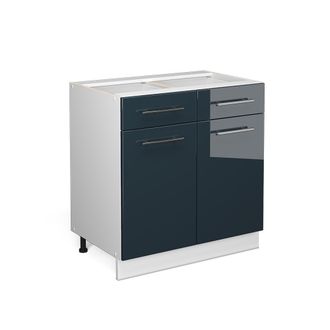 Vicco Mueble Bajo De Cocina Fame-line, Azul Oscuro Alto Brillo, 80 Cm Sin Encimera, Vicco
