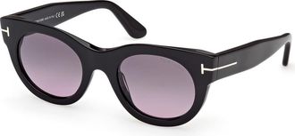 Tom Ford Marine 50mm Gradient Round Sunglasses in Black /Smoke To Purple Lens at Nordstrom