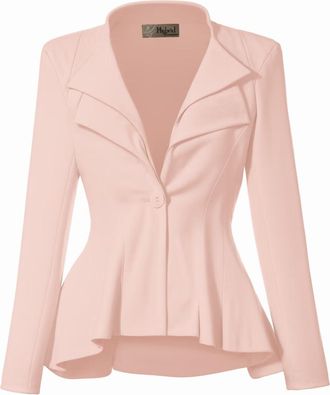 HyBrid & Company Womens Casual Work Office Dressy Double Lapel Single Button Peplum Comfortable Blazer, Peach-dressy & Premium Weight, XL