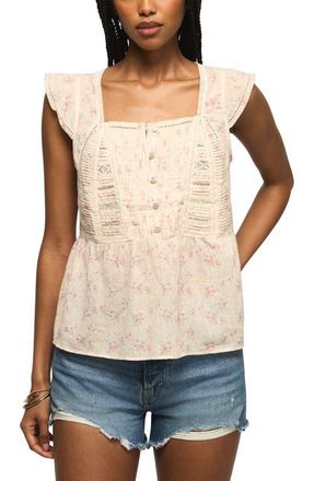 Lucky Brand Lace Inset Pintuck Flutter Sleeve Cotton Button-Up Shirt in Rose Multi at Nordstrom, Size X-Small