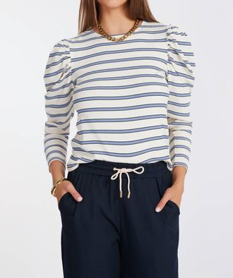 Bishop + Young Goal Getter Stripe Top In Indigo