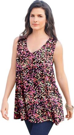 Roaman's Plus Size Cotton Ultimate Swing Tank Top in Black Multi Speckle at Nordstrom, Size 20