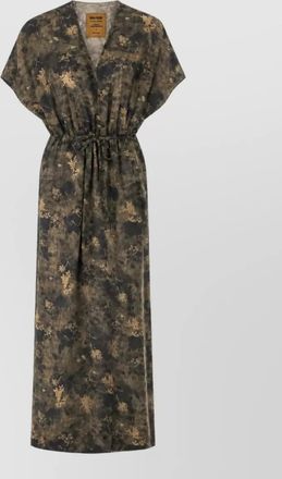 Uma Wang floral print v-neck short-sleeve midi dress