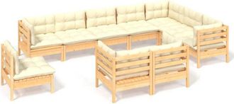 vidaXL Muebles De Jard&iacute;n 10 Pzas Y Cojines Madera Maciza De Pino Crema Vidaxl