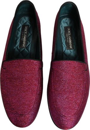 Dolce & Gabbana Mens Pink Glitter Lurex Logo Dress Loafers Shoes Leather