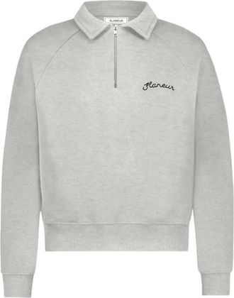 Flaneur Fl&acirc;neur, Hoodies & sweatvesten, Heren, Grijs, L, Katoen, Signature Raglan Half Zip