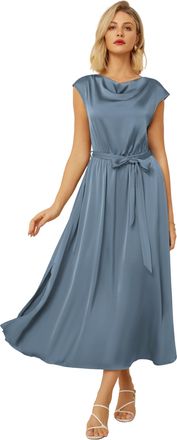 Grace Karin Ladies Summer Elegant Cowl Neck Party Dress Cap Sleeves Midi Dress for Wedding Guest Blue S