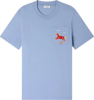 Sandro horse-embroidered pocket T-shirt - men - Cotton - M - Blue