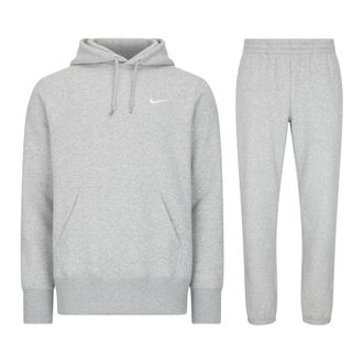 Nike Mens Club Fleece Hooded Pullover Tracksuit Set Grey Cotton - Size Small