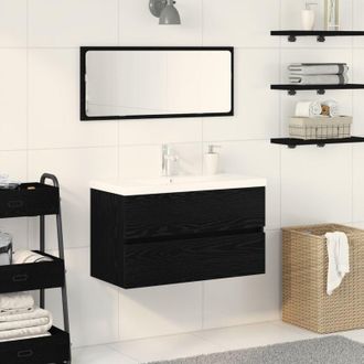vidaXL Gabinete Para Lavabo Con Puerta Roble Negro 80 X 39 X 62 Cm Vidaxl