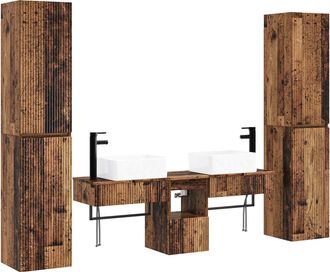vidaXL Juego De Muebles De Ba&ntilde;o 5 Uds. Madera Envejecida Vidaxl