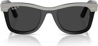 Ray-Ban 50mm Wayfarer Polarized Square Sunglasses in Grey On Black /Polar Black at Nordstrom