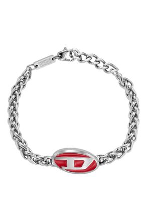 Diesel Red enamel and stainless steel chain bracelet - Bracelets - Unisex - Silver