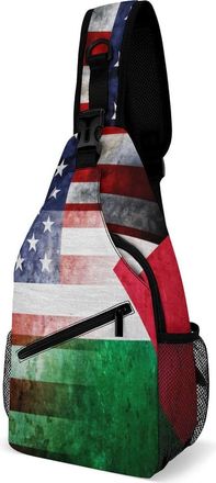 Generic Vintage U.S. And Palestine Flag Mens Crossbody Chest Sling Bag for Travel Hiking Lightweight Shoulder Bags with Small Side