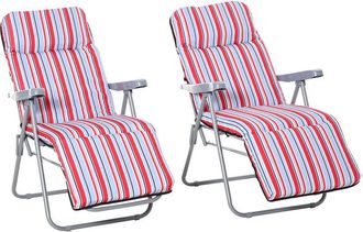 OUTSUNNY Set of 2 Adjustable Sun Lounger Recliner Reclining Seat Red & White