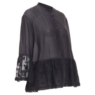 The Row fringed embroidered lace peplum shirt