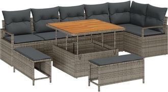 vidaXL Garden Sofa Set with Cushion 9 pcs Grey Poly rattan Vidaxl