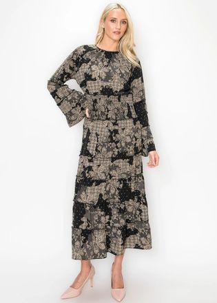 YAL New York Tiered Ruffle Sleeve Printed Maxi Dress