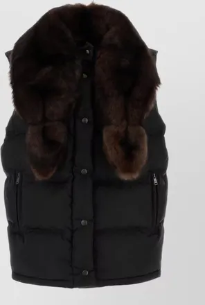 Prada renylon sleeveless down jacket fur collar