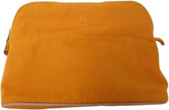 Herm&egrave;s Pre-owned Bolide MM Cotton Canvas Pouch - Dames - Vintage Accessoires - Geel - ONE Size - Katoen - Vintage