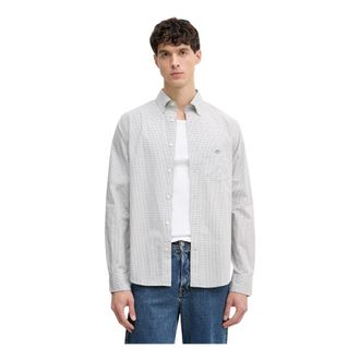 GANT Gingham Classic Poplin Shirt - Heren - Casual Overhemden - Grijs - L - Katoen - Overhemden