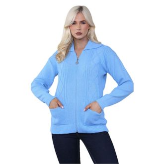 Janisramone Zip-up Cardigans for Women UK, Full Sleeves Solid Color Ladies Cardigan, Knitted Womens Zip up Cardigan, Ladies Cardigans with Pockets for Winters Sky