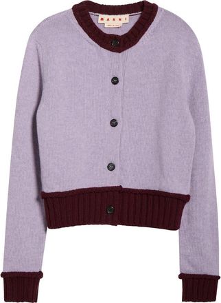 Marni Contrast Trim Wool Blend Cardigan in Bic05 Dahlia at Nordstrom, Size 44