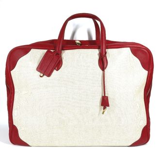 Herm&egrave;s Beige Red Color Toile H Boston Bag (Pre-Owned)