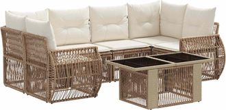 vidaXL Conjunto De Sof&aacute;s De Jard&iacute;n 7 Uds. Beige Y Blanco Crema Vidaxl