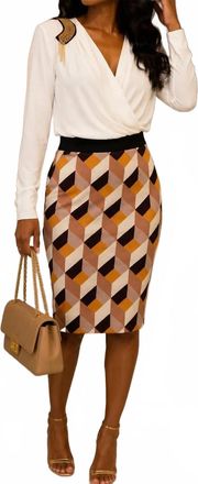 Rinascimento Geometric Print Pencil Skirt In Camel Multi