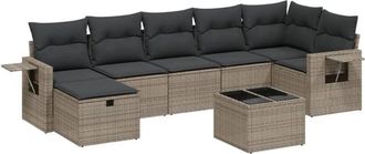 vidaXL Vidaxl - Set De Sof&aacute;s De Jard&iacute;n 8 Pzas Y Cojines Rat&aacute;n Sint&eacute;tico Gris