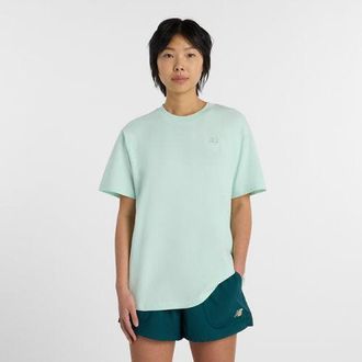 New Balance Womens Athletics Jersey T-Shirt in Green Cotton Jersey, size X-Large