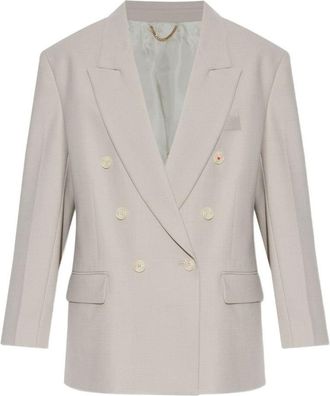Victoria Beckham Light Grey Double-Breasted Blazer With Notched Lapels