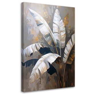Feeby Cuadro Sobre Lienzo Hojas De Platanero Naturaleza Plantas Blanco Beige 70x100