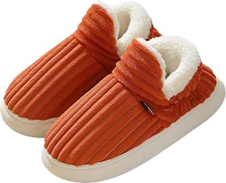 Generic Slipper Booties for Women Men, Slipper Winter Fuzzy Warm Thick-Soled House Cloud Slides, with Anti-Slip Sole (Orange,11-12)