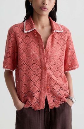AG - Adriano Goldschmied Kaylee Open Stitch Button-Up Shirt in Orange Spritz at Nordstrom, Size X-Small