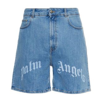 Palm Angels Denim Shorts met Logo - Heren - Korte broeken - Blauw - Maat: W33 Denim