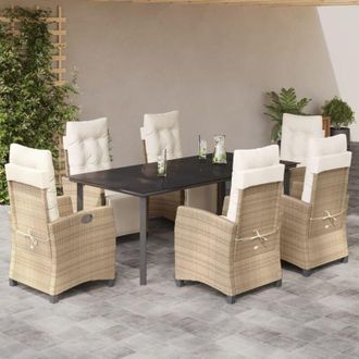 vidaXL Set Comedor De Jard&iacute;n 7 Pzas Con Cojines Rat&aacute;n Sint&eacute;tico Beige Vidaxl