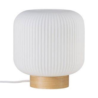 Nordlux L&aacute;mpara de sobremesa con base de madera y tulipa de cristal