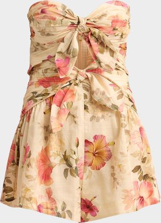Zimmermann Mahon Hibiscus-Print Strapless Romper