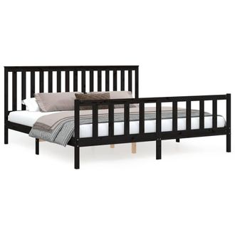 Berkfield Home Bed Frame with Headboard Black 200x200 cm Solid Wood Pine