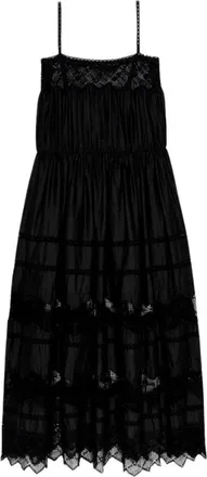 The Great. Rosette Midi Jurk - Dames - Casual kleedjes - Zwart - M - Katoen - Kleedjes
