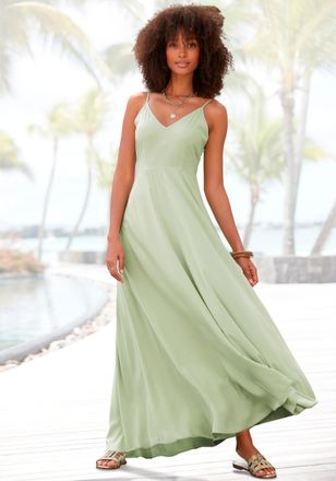 Lascana Maxikleid LASCANA, Damen, Gr. 36, N-Gr, gr&uuml;n (pistazie), Web, Obermaterial: 100% Viskose, unifarben, figurumspielend bodenlang, V-Ausschnitt, Kleider 