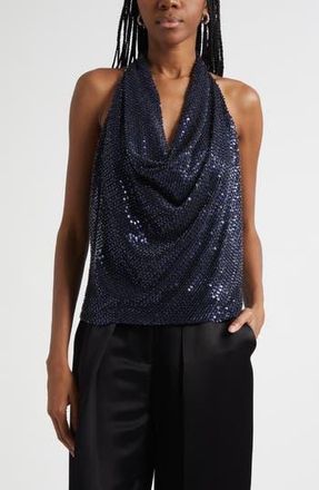 Ramy Brook Alice Sequin Halter Top in Navy Beaded Mesh at Nordstrom Rack, Size Xx-Small