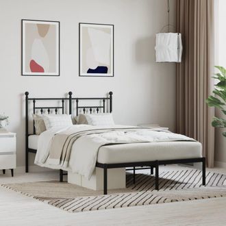 Berkfield Home Metal Bed Frame with Headboard Black 135x190 cm Double